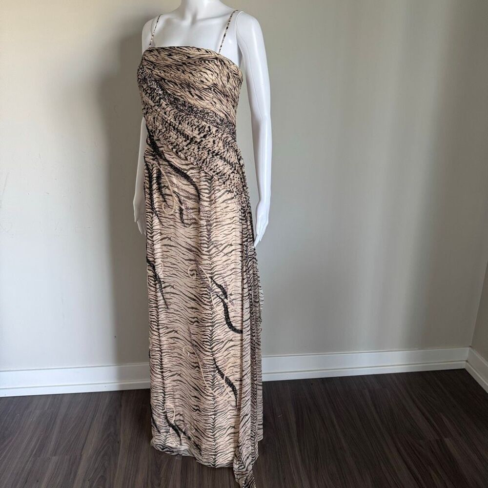 Y2K Early 2000’s Indie Sleaze Zebra Print Silk Beaded Maxi Dress